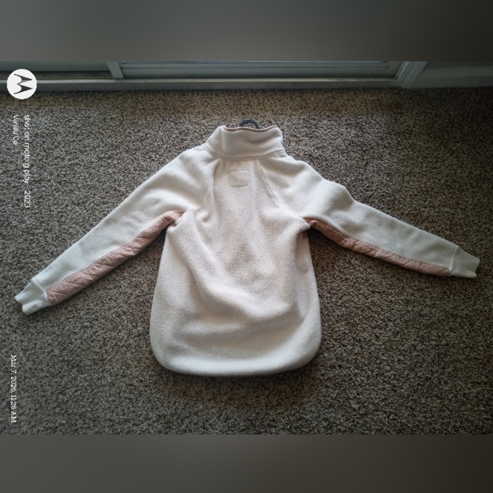 Abercrombie & Fitch Asymmetrical Snap-Up Fleece Jacket Pink White Size Small - Picture 7 of 12